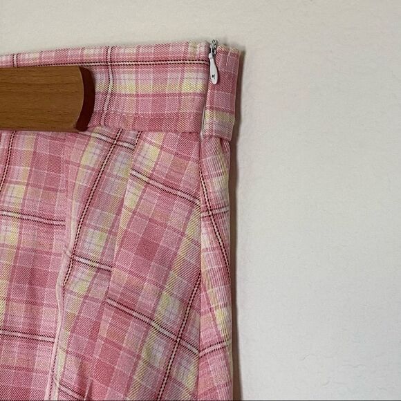 SHEIN Pleated Mini Skirt Plaid Pink Yellow Party Going Out Club - Picture 6 of 10